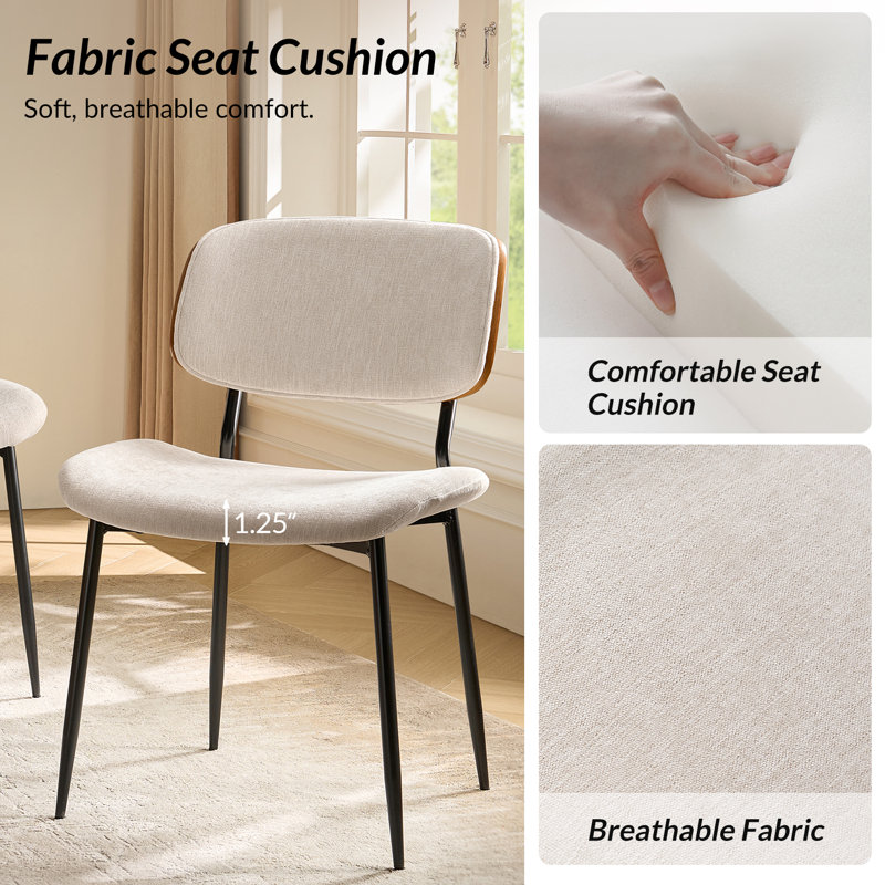 Balloo 20.75"W Modern Fabric Seat Cushion Dinning Chair Set with Curved Wooden Backrest Set of 4, 4, Linen
