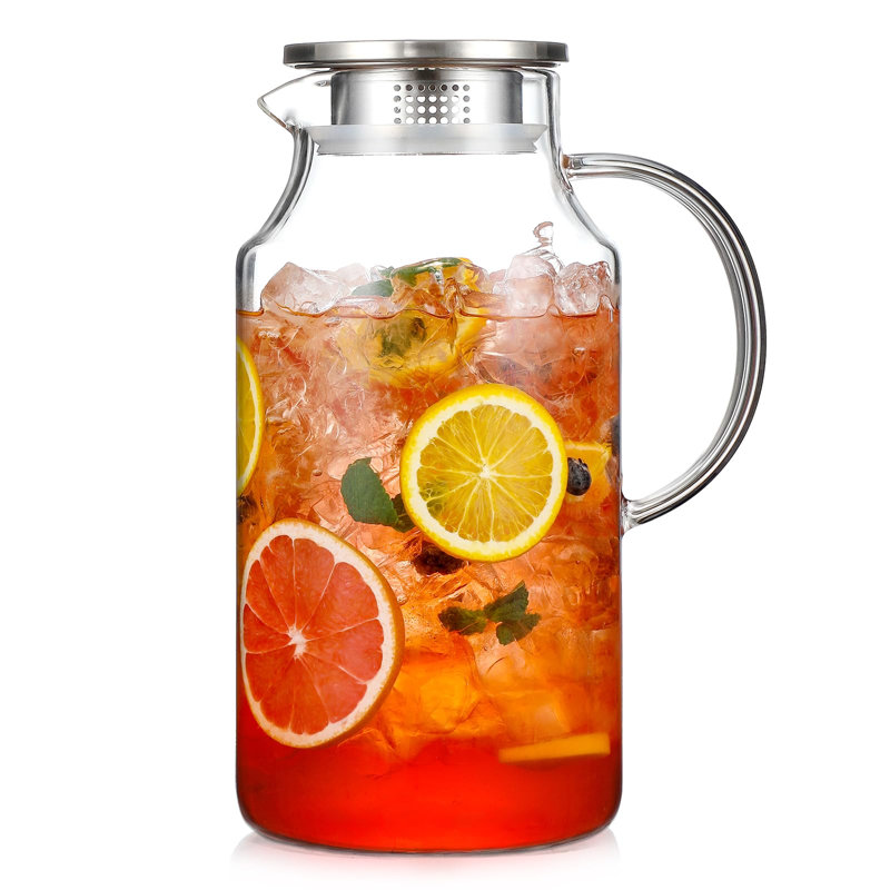 Pichet en verre épais de 3,8 litres (1 gallon) avec couvercle et bec verseur, carafe en verre borosilicate transparent pour boissons chaudes et froides.