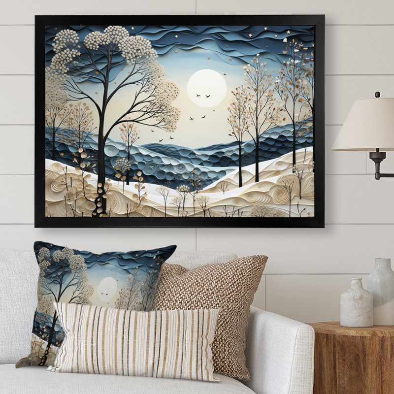 «Blue White Modern Scandinavian Winter Pointillism III», reproduction d'art sur toile, H 16 po x l 32 po x P 1 po