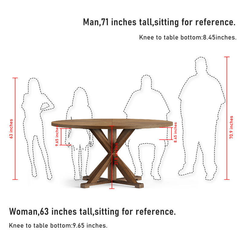 Evonia 59-Inch 8-Seat Round Solid Wood Dining Table