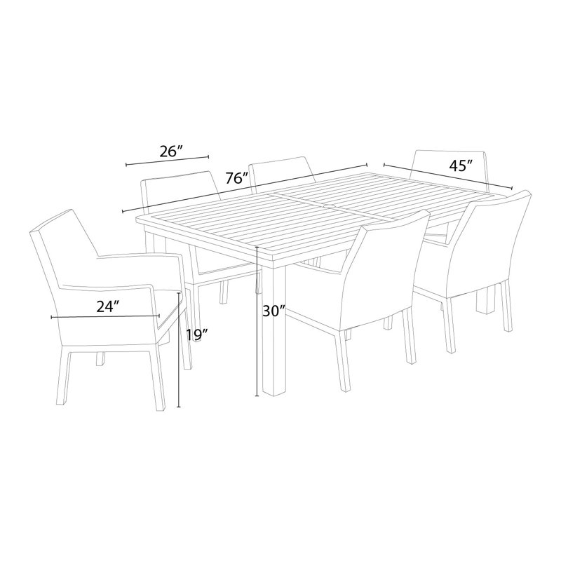 Milana 7 Piece Dining Set, Spectrum Cayenne Sunbrella® Plainweave