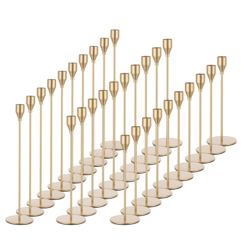 Gold Taper Candle Holders, Set Of 30 Tall Metal Candlesticks For Wedding Table Centerpiece, 30