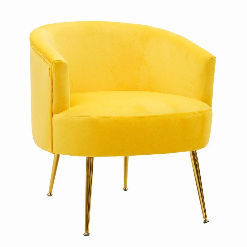 Velvet and Teddy Fabric Accent Chair With Metal Legs, Yellow Velvet