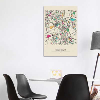 New Delhi, India Map by Ayse Deniz Akerman - Wrapped Canvas Painting