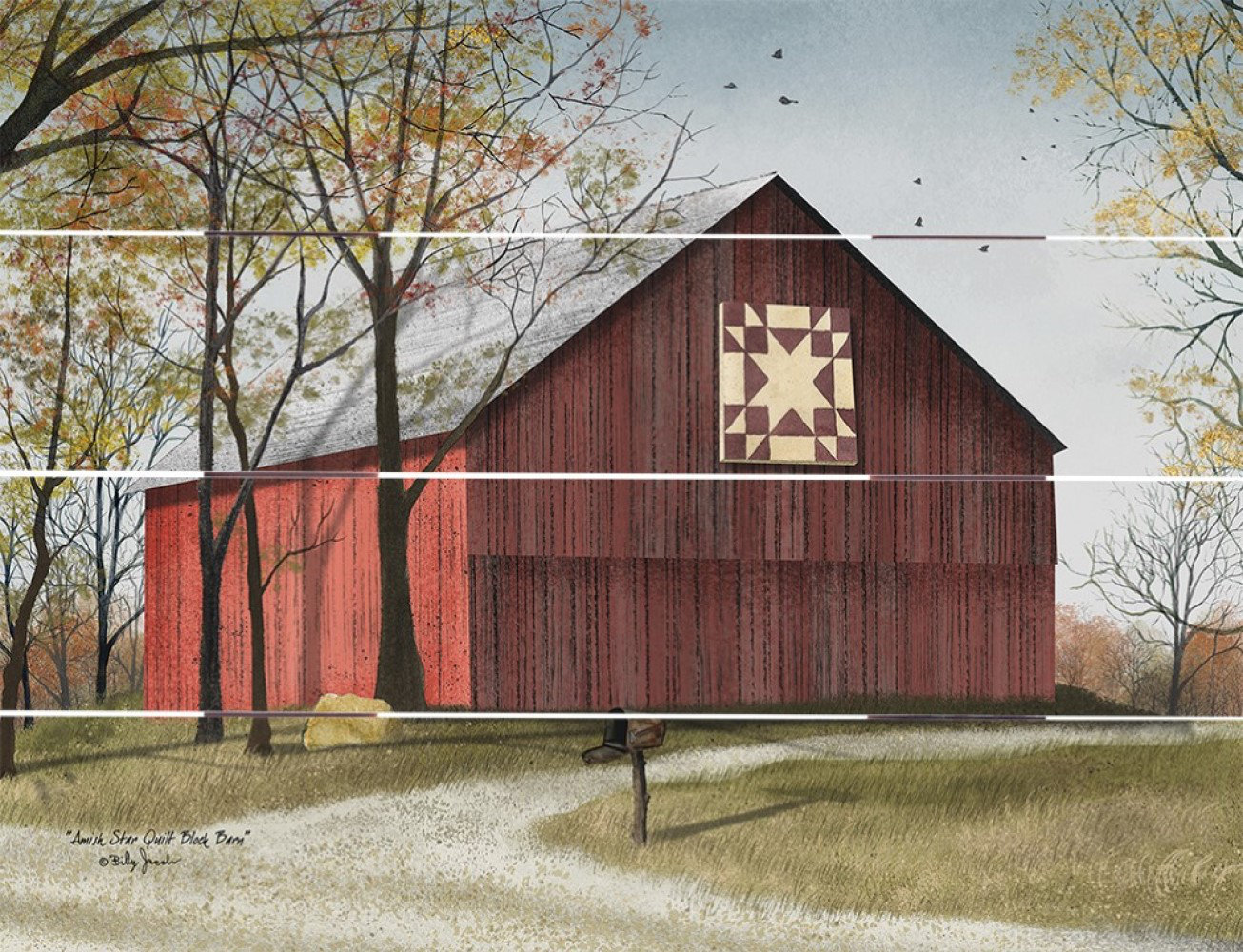 Amish Star Quilt Block Barn On Wood Print