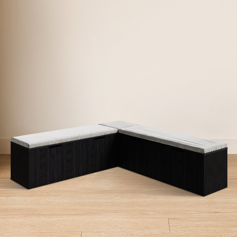 L-shape Storage Bench With Cushioned Seating, For Dining Room, Kitchen, Entryway, Black