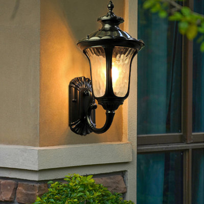 Adrihanna Black 38cm H Ribbed Glass : Outdoor Wall Lantern