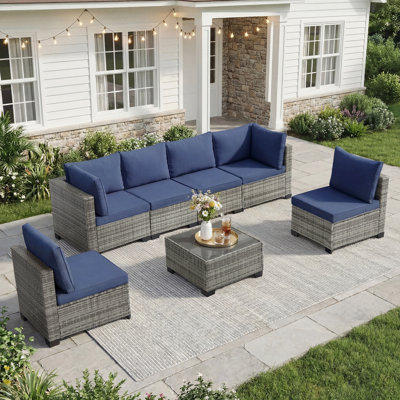 Ensemble de conversation modulaire 7 pièces, ensemble de conversation modulaire avec coussins 7 pièces