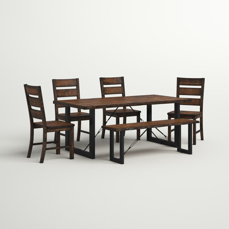 Ensemble de table de salle à manger 6 pièces Borsari, 6 pièces: table, banc, 4 chaises