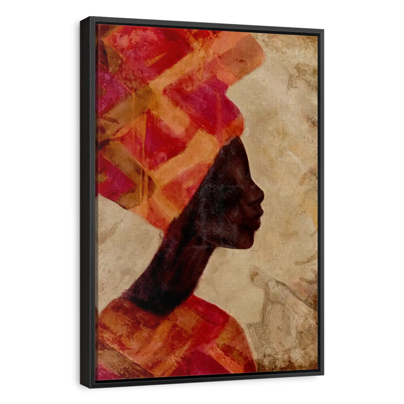 Femme noire africaine, 25 po x 37 po, Cadre flottant noir