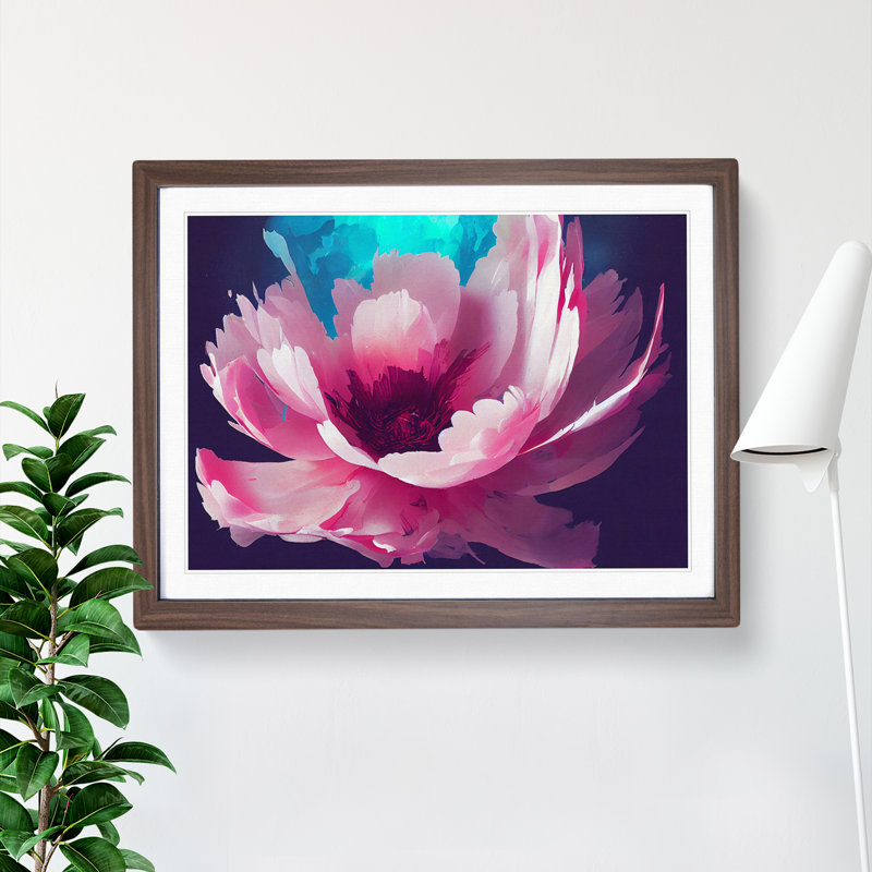 Dreamy Peony Flower Abstract - Single Picture Frame Print, 25cm H x 34cm W, Walnut