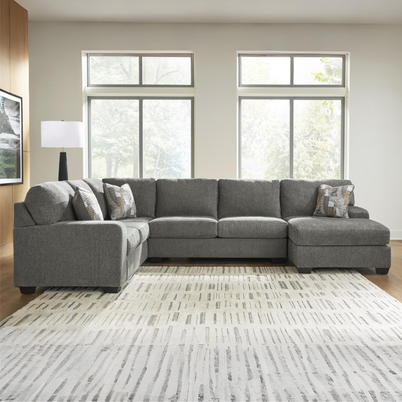 Cronan 3-Piece Sectional With Double Chaise, Gray Polyester