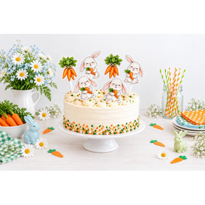 Décorations de gâteaux « Champ de carottes et lapins », figurines pour gâteau d'anniversaire « Jardin des lapins », pics en carton orange et vert