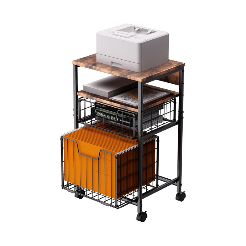 2-Drawer Mobile Filing Cabinet Printer Stand with Brown Hanging Organizer