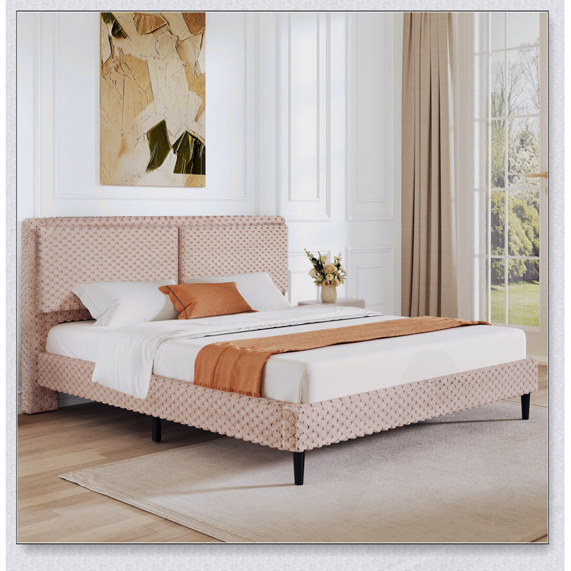 Lit simple moelleux simple et moderne avec dossier confortable et cadre en bois stable pour un sommeil confortable, Queen