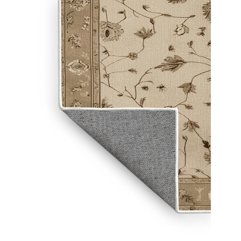 Tapis beige lavable à la machine, Rond 8 pi