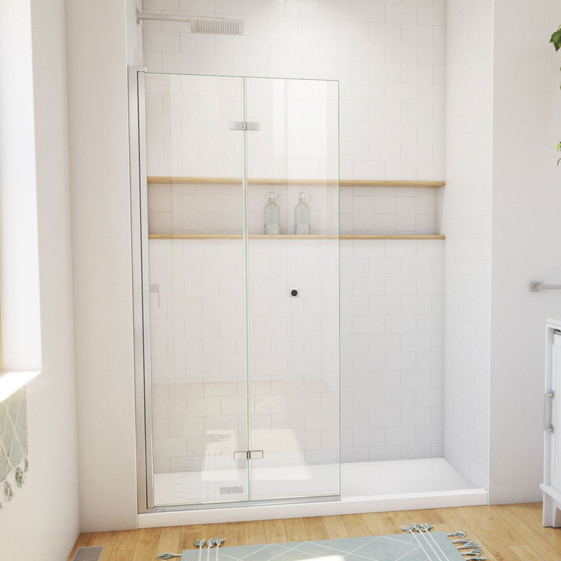 DreamLine Aqua-Q Fold 33 1/2 inch W x 72 inch H Frameless Bi-fold Shower Door in Brushed Nickel, Brushed Nickel, 33.5"