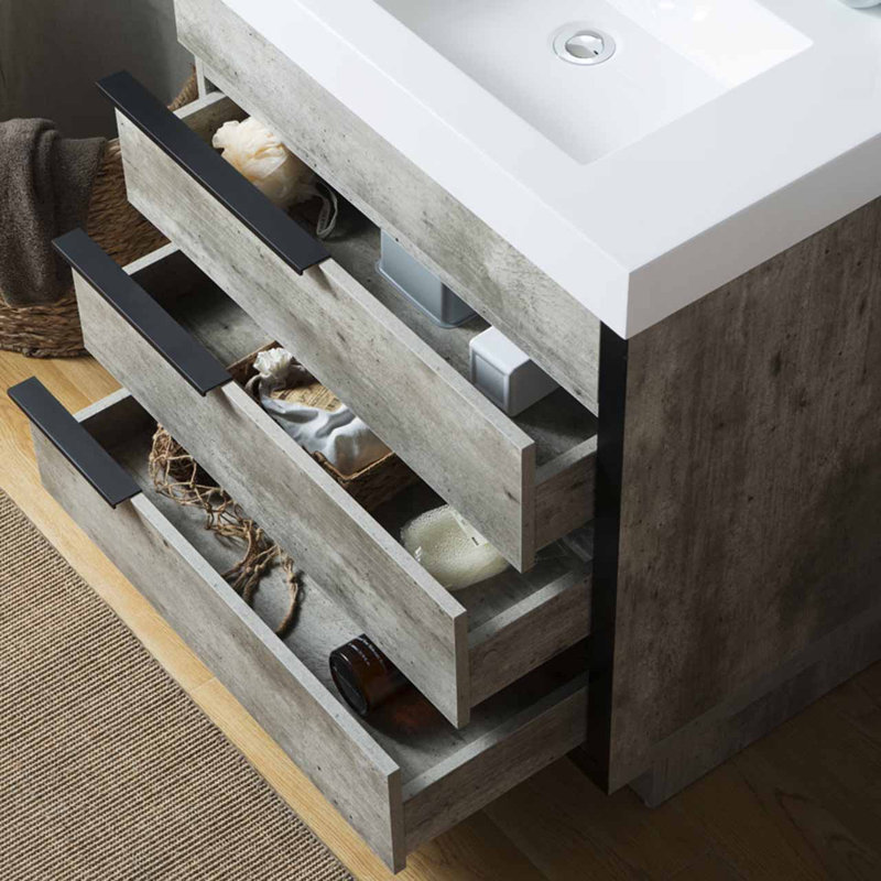 Meuble-lavabo simple 30 po Siegfried, Gris industriel