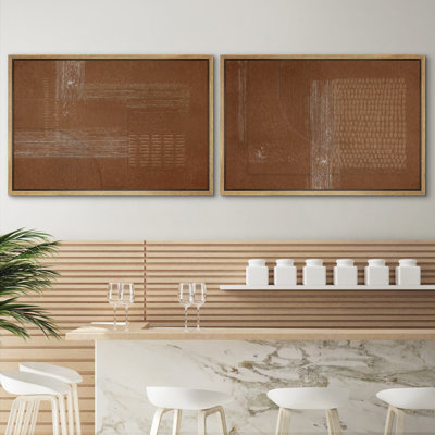 Color Blocks " Mid-Century Modern Brown Abstract Polygon Art Decor Minimalist Vintage " 2 - Pieces
