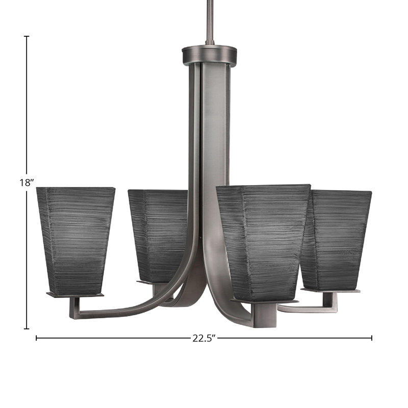 Quattrucci 4 Light Uplight Chandelier Shown In Graphite Finish With 5" Square Gray Linen Glass