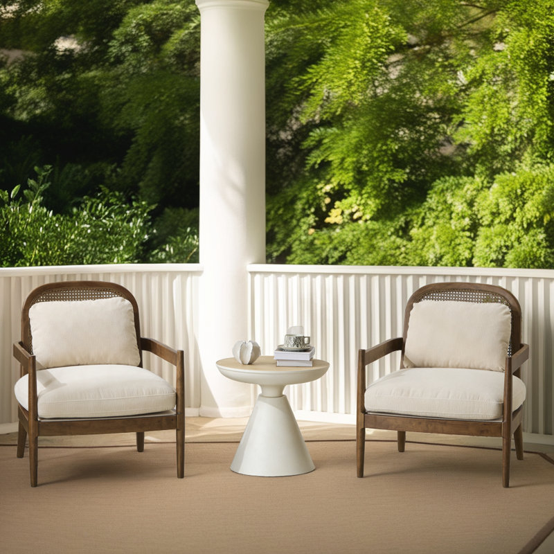 Ensemble de chaises d'appoint Mid-Century Modern - Structure en bois massif avec dossier en rotin, Gris