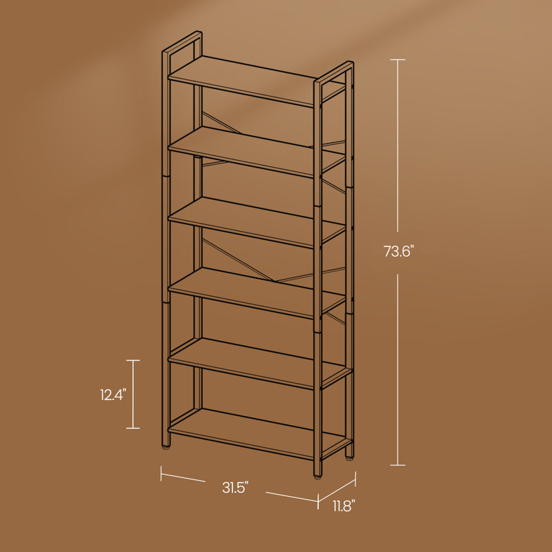 Bibliothèque étagère Keemon, (6 niveaux) H 73,6 po x l 15,7 po, Brun / Noir