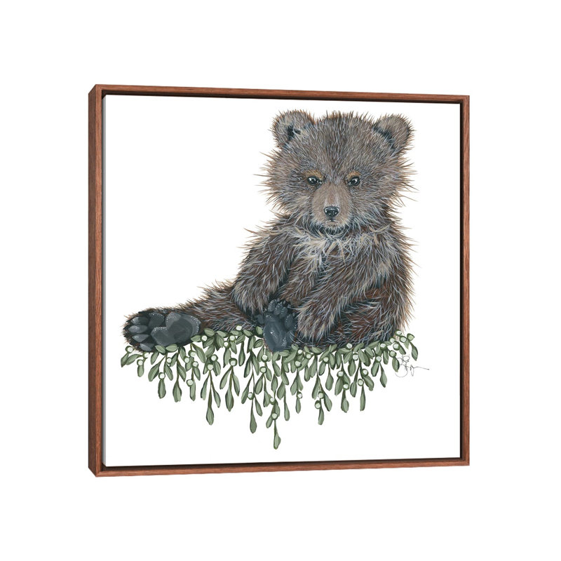 Bébé ours - reproduction d'art, Pas de tapis, Toile avec cadre en bois classique, H 26 po x l 26 po x P 1,5 po