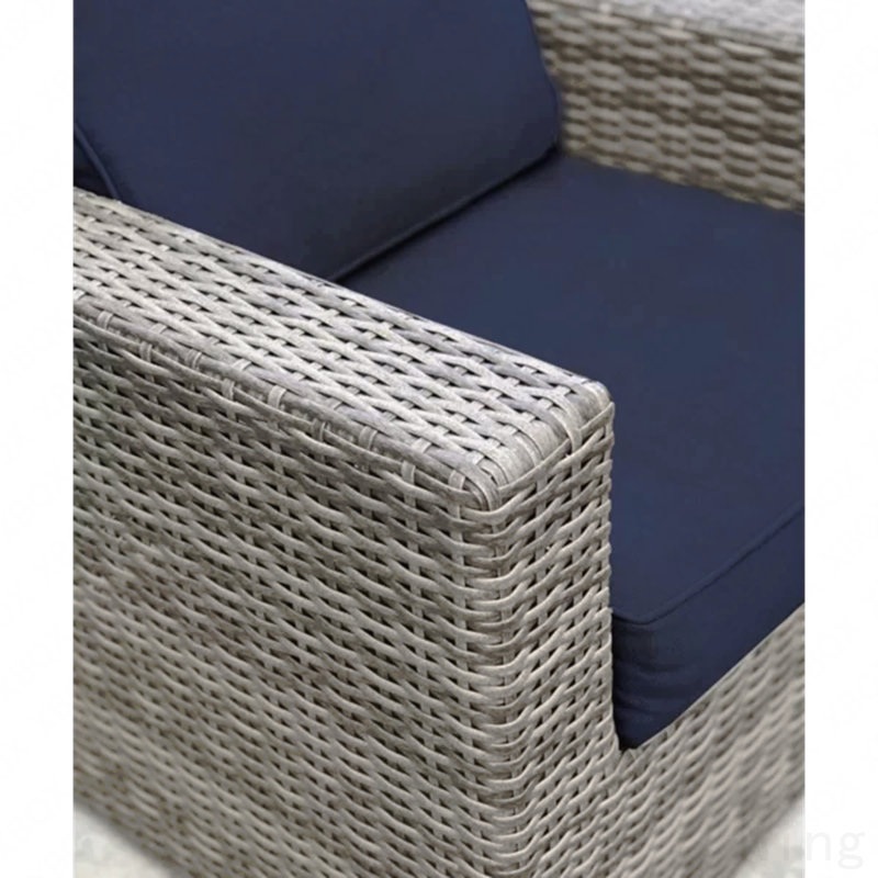 Fauteuil club en osier gris Sunbrella, Bleu