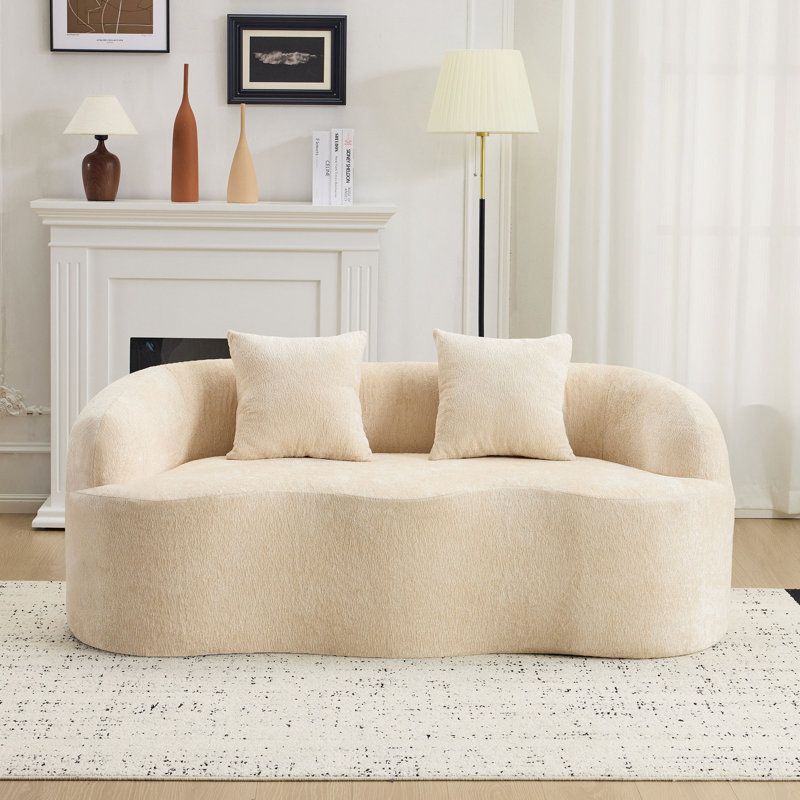 Canapé courbé avec accoudoir rond, canapé à compression avec 2 coussins, canapé crème pour petit espace, salon, chambre à coucher, sans assemblage