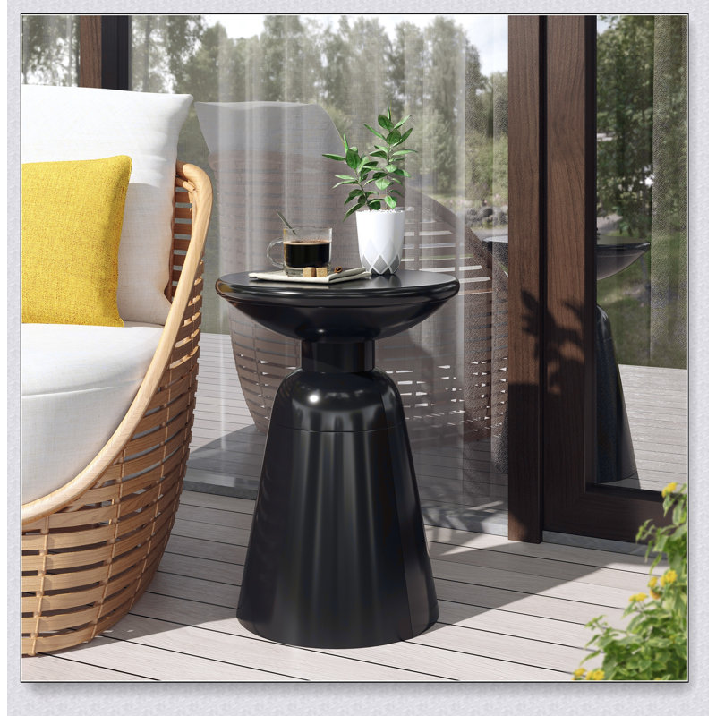 Durable Outdoor Metal End Table With Powder-Coated Iron And Modern Circular Design For Enhanced Stability And Style, Black