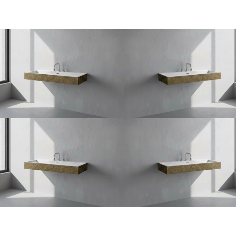 Vast Studio 39.4” L x  18.9” W Wall-Mounted Rectangular Bathroom Sink –Aged Brass/White Elevated Concrete, Brass/White
