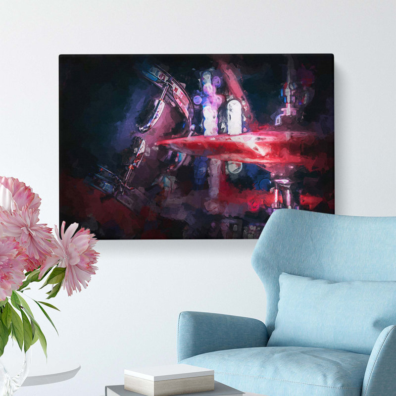 Drum Kit In Abstract - Wrapped Canvas Print, 61 cm H x 91.4 cm W