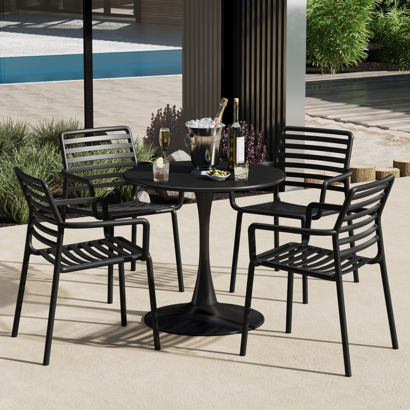 4-Person Outdoor Round Dining Set, Black
