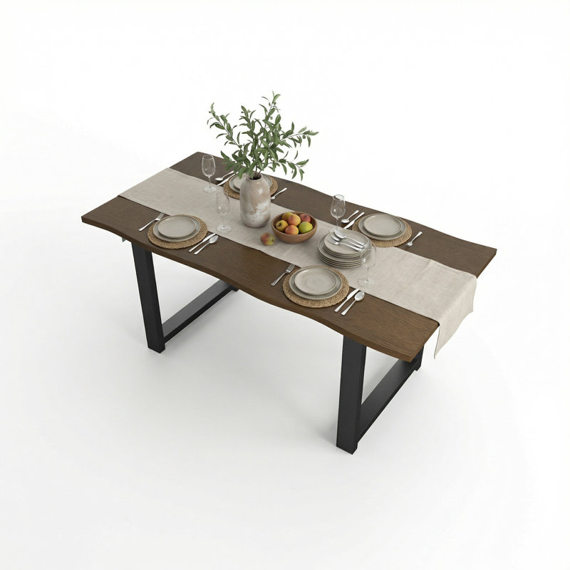 Solid Wood Top Metal Base Dining Table
