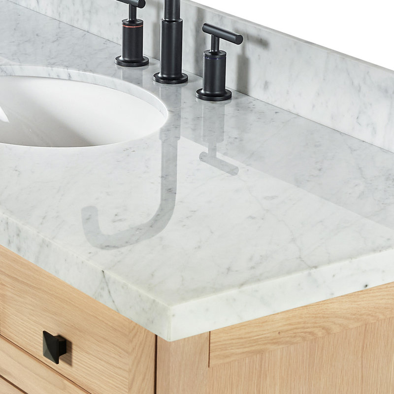 ARIEL Monroe 54 Single Sink Bathroom Vanity with Carrara Quartz Top, Oak, 60" - 61", Italian Carrara Marble