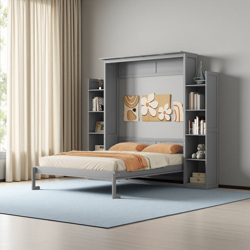 Queen Size Murphy Bed Wall Bed, Gray