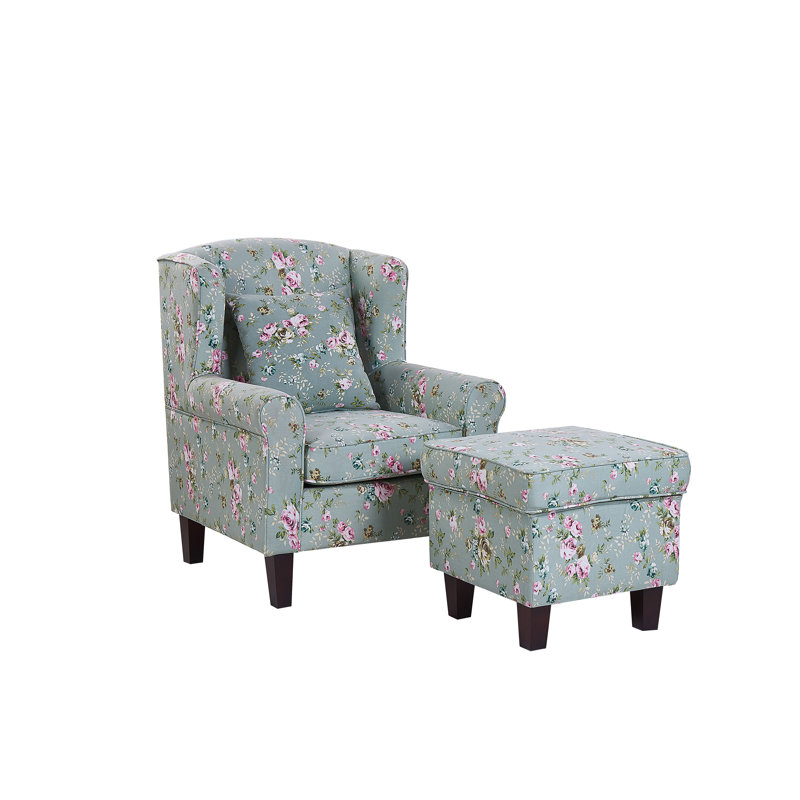 Kristin Upholstered Wingback Chair with Footstool
