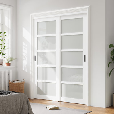 80" Height Forested Glass Sliding Closet Door Design for Closet Door Hardware kit including