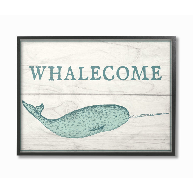 « whalecome welcome narwhal planches », impression, Giclée encadrée noir minuit, H 11 po x l 14 po x P 1,5 po