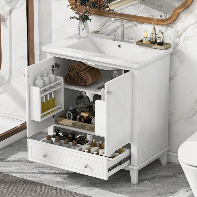 Ensemble de meuble-lavabo avec tiroir réglable, White