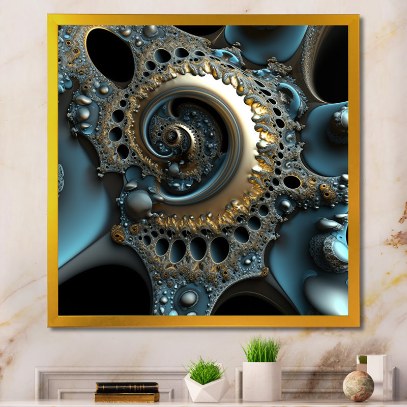 «Turquoise Fractal Emanation VII», reproduction sur toile, H 16 po x l 16 po x P 1 po, Impression dorée sur toile encadrée