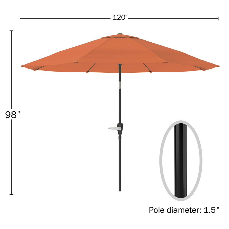 Arjay 8 Pc Patio Dining Set Wood One 63" Table Chairs With Cushions And 1 10-Foot Tilt Umbrella, Light Orange, 6