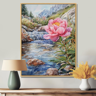Gieselle, pivoines et montagne, art mural encadré