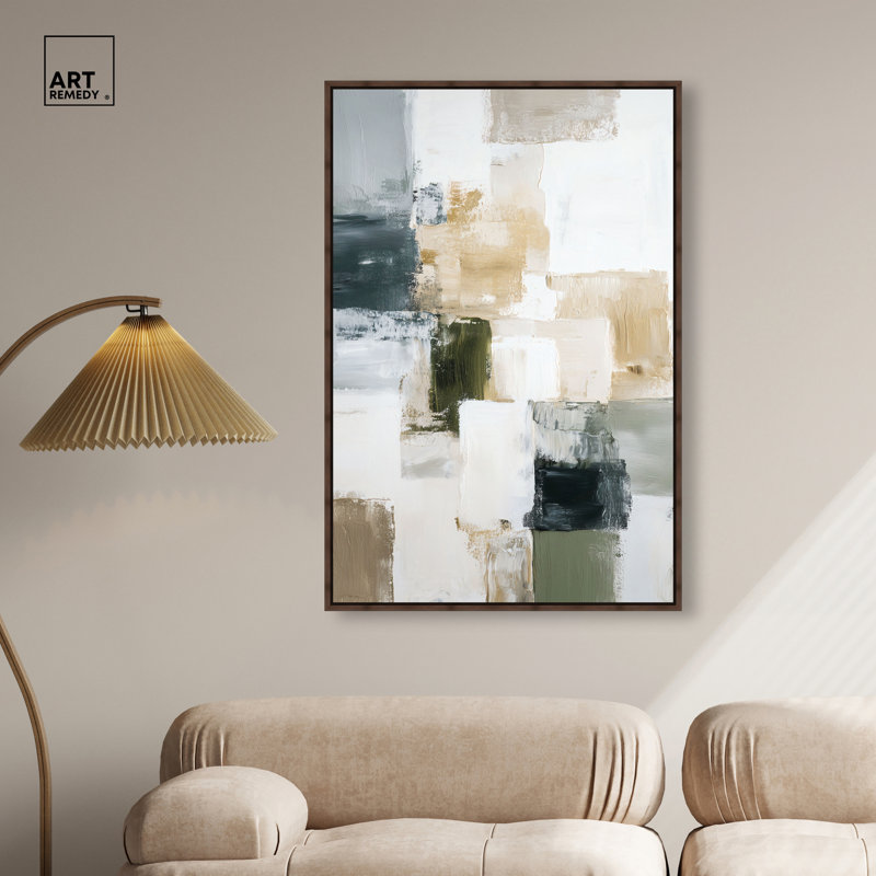 "Deep Green and Cream I", impression murale encadrée par Art Remedy, cadre argenté, 30 x 45, H 46 po x l 31 po