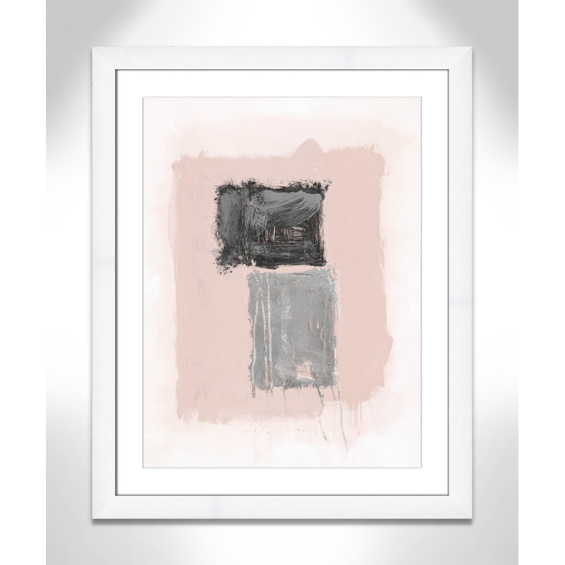 Thomasin, rose, noir et argent chatoyant II, encadré sur papier par reproduction, Cadre cubique blanc mat