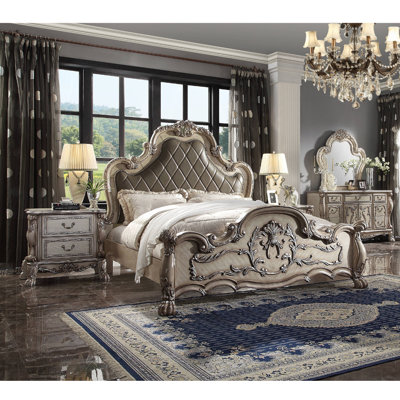 Lit standard bas Mikaylyn, cadre de lit, lit plateforme, lit tapissier traditionnel luxueux