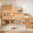 Twin Size House Loft Bed With Slide,Playhouse Bed With Star Moon-Shaped Designs And Window, Chic Design With LED Lights,No Box Spring Needed,Natural-125600630-125600629