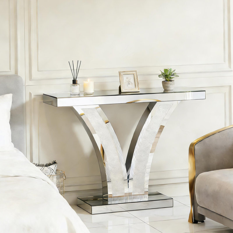V-Shaped Design Hall Table,Mirrored Side Table,Console Table