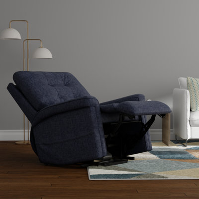 Velmora Velour Indigo Power Lift Recliner with USB Charging and Side Pockets