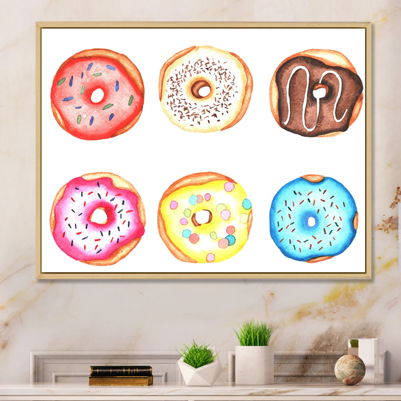 «Funny Donuts», reproduction sur toile, H 24 po x l 36 po x P 1 po, Cadre naturel flottant